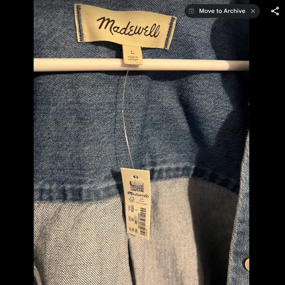 ***NWT Madewell Denim Long Sleeve Button Up - Picture 2 of 3